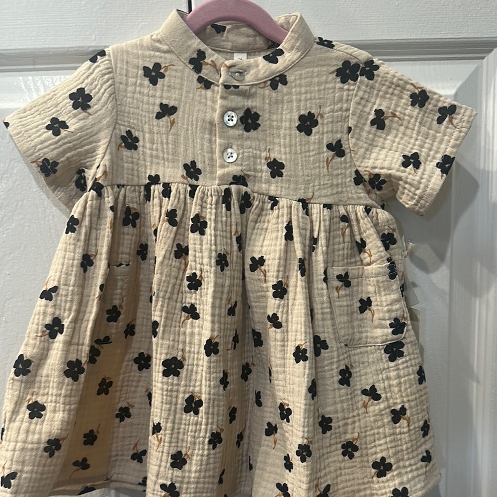 Rylee + Cru Cream and Tan Puff Sleeve Sundress